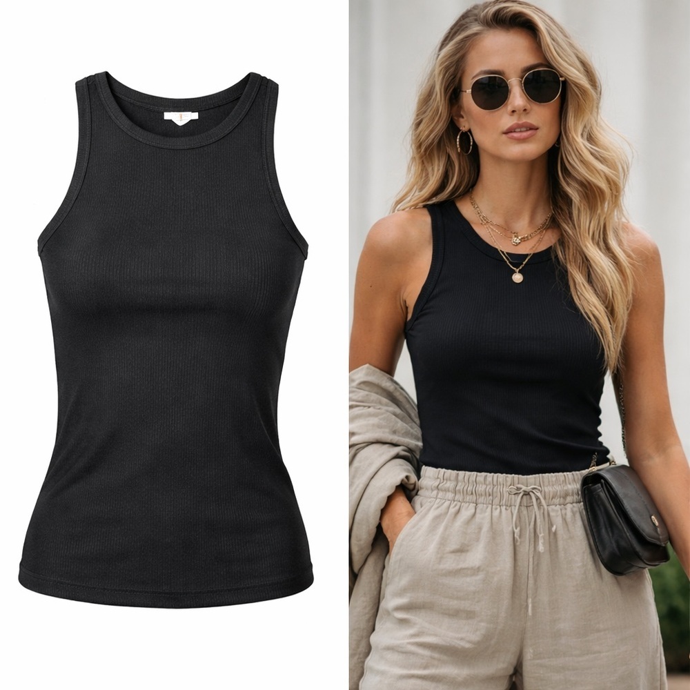 ARKET | Black Ribbed Tank Top | Cotton | Minimal Basic | Size L